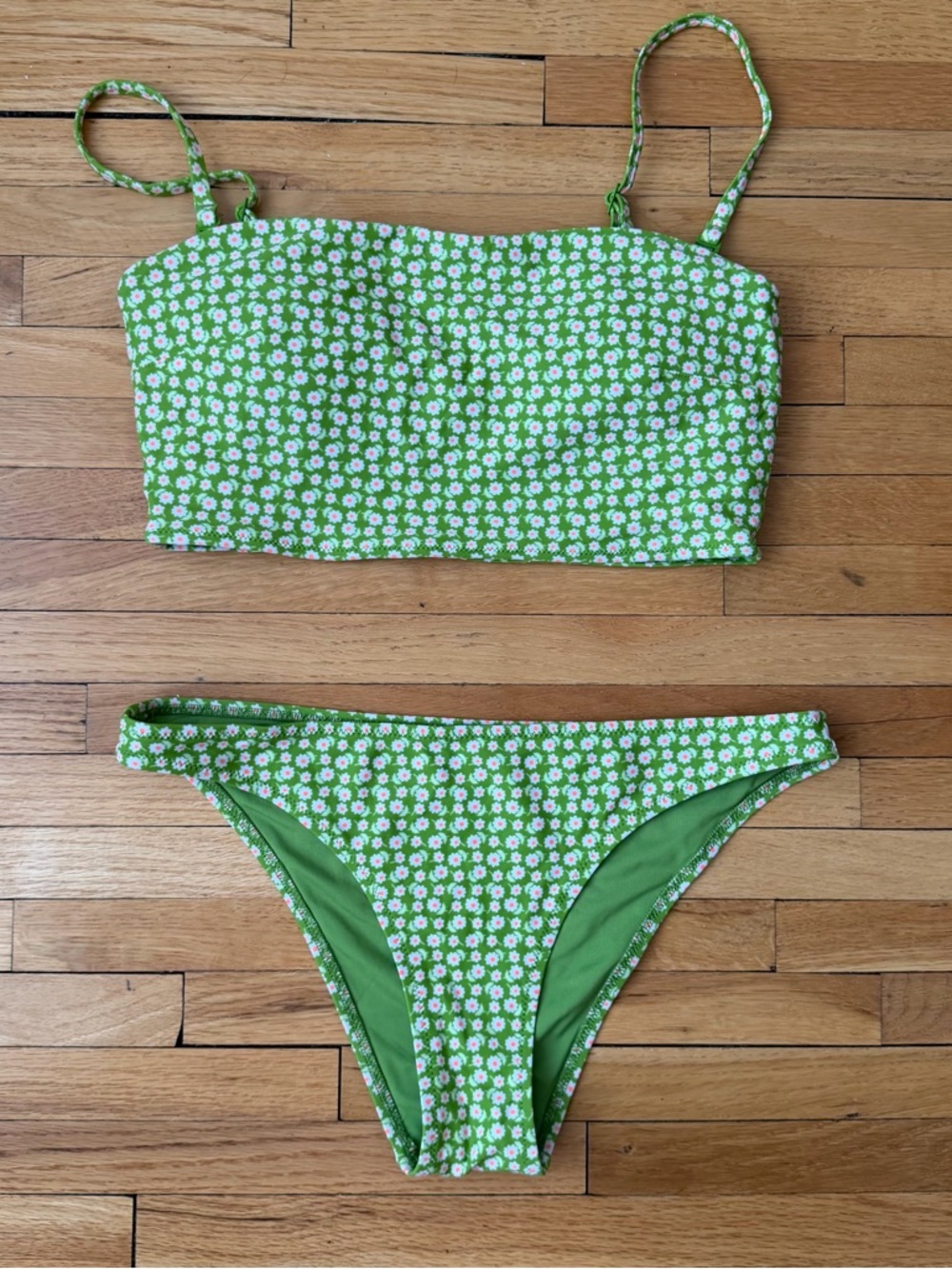 aerie Green Daisy Print Bandeau Bikini Set